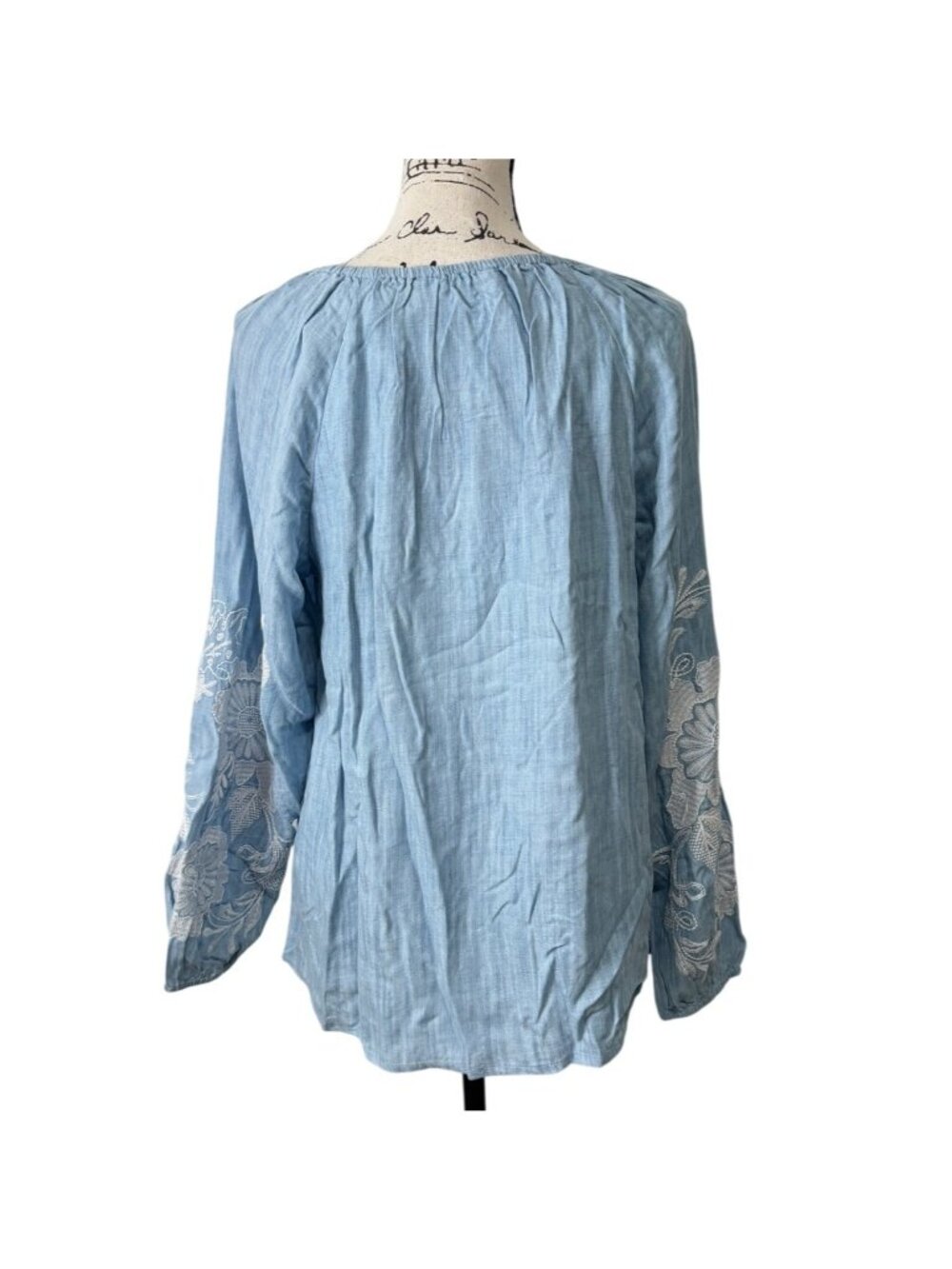 Soft Surroundings Womens Size M Womens Top Diya Embroidered Tunic Blue White NEW - Picture 4 of 8